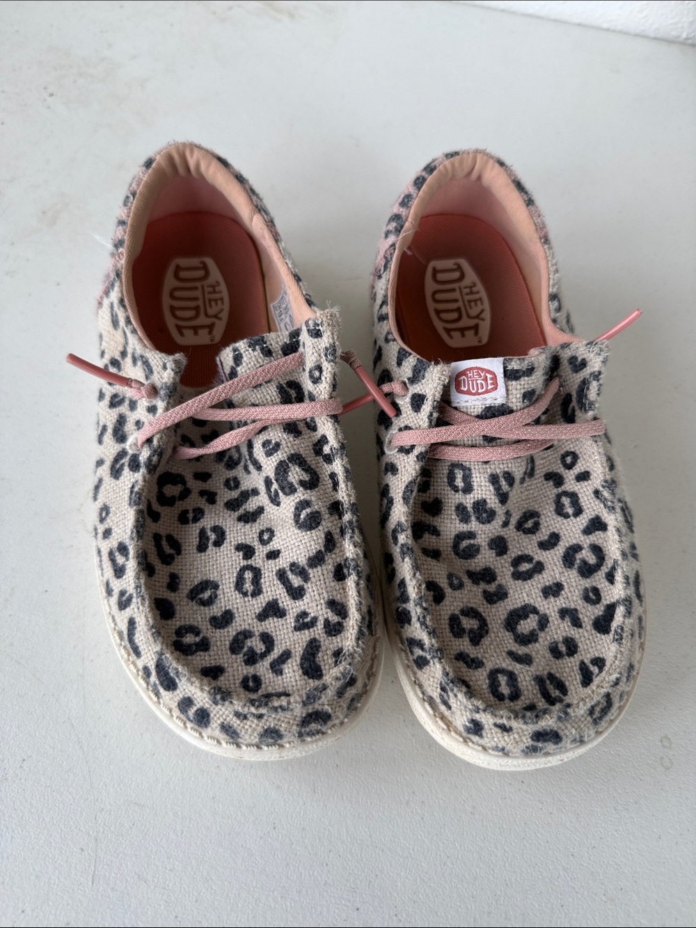Hey Dude Kids Leopard Print Sneakers with pink